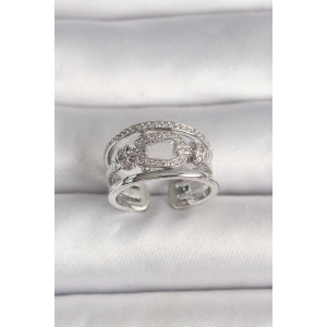 Dodes Dodes Pirinç Gümüş Renk Ayarlanabilir Zirkon Taşlı Gemici Düğüm Model Kadın Yüzük TG27BYK3584