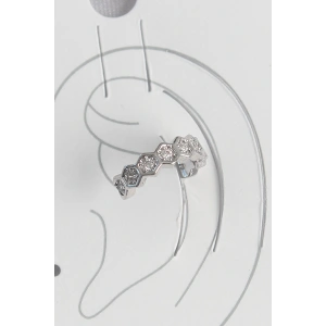 Dodes Dodes Pirinç Gümüş Renk Bal Peteği Model Zirkon Taşlı Kadın Kıkırdak Küpe TG27BKP10568