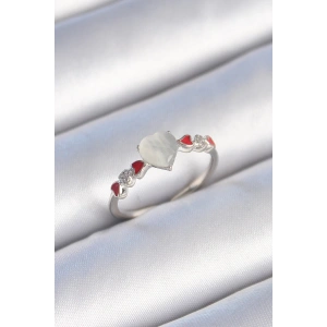 Dodes Dodes Pirinç Gümüş Renk Beyaz Mineli Kalp Model Zirkon Taş Detaylı Kadın Yüzük TG27BYK3459