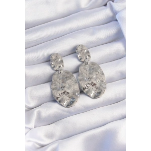 Dodes Dodes Pirinç Gümüş Renk Ezme Plaka Küpe TG27BKP9242