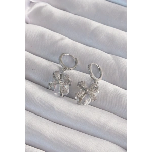 Dodes Dodes Pirinç Gümüş Renk İri Zirkon Taşlı Fiyonk Model Halka Küpe TG27BKP9312