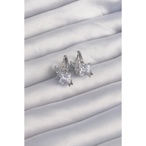 Dodes Dodes Pirinç Gümüş Renk İri Zirkon Taşlı Kıvrımlı Minimal Kelebekli Halka Küpe TG27BKP9288