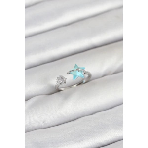 Dodes Dodes Pirinç Gümüş Renk Mavi Yıldızlı Model Kadın Yüzük TG27BYK3869