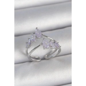 Dodes Dodes Pirinç Gümüş Renk Mor Damla Zirkon Taşlı Taç Model Kadın Yüzük TG27BYK3714