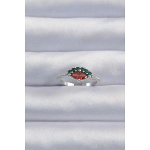 Dodes Dodes Pirinç Gümüş Renk Renkli Zirkon Taşlı Ayarlanabilir Karpuz Model Yüzük TG27BYK3294