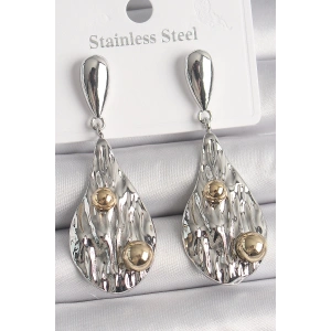 Dodes Dodes Pirinç Gümüş Renk Sallantı Damla Model Gold Topçuk Detay Kadın Küpe TG27BKP10088