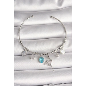 Dodes Dodes Pirinç Gümüş Renk Sallantı Zirkon Taşlı Filaminga Figür Charm Kadın Bileklik TG27BB6903