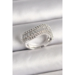 Dodes Dodes Pirinç Gümüş Renk Su Yolu Zirkon Dalga Model Ayarlanabilir Kadın Yüzük TG27BYK3692