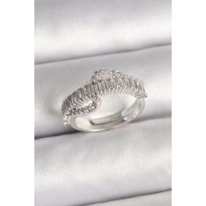 Dodes Dodes Pirinç Gümüş Renk Su Yolu Zirkon Taşlı Ayarlanabilir Model Kadın Yüzük TG27BYK3690