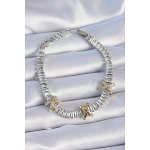 Dodes Dodes Pirinç Gümüş Renk Taşlı Su Yolu Model VİP Seri Kadın Bileklik TG27BB6402