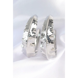 Dodes Dodes Pirinç Gümüş Renk Yaprak Desenli Halka Küpe TG27BKP8922