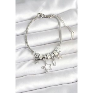 Dodes Dodes Pirinç Gümüş Renk Yıldız Charmlı Kadın Bileklik TG27BB7994