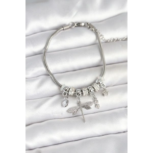 Dodes Dodes Pirinç Gümüş Renk Yusufçuk Charmlı Kadın Bileklik TG27BB7996