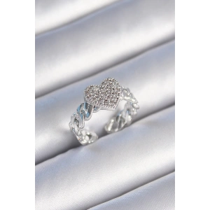 Dodes Dodes Pirinç Gümüş Renk Zincir Kordon Zirkon Taşlı Kalp Model Kadın Yüzük TG27BYK3484