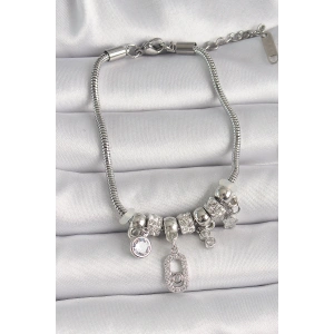 Dodes Dodes Pirinç Gümüş Renk Zincir Sallantı Zirkon Taşlı Messika Figür Yıldız Detay Kadın Bileklik TG27BB6697