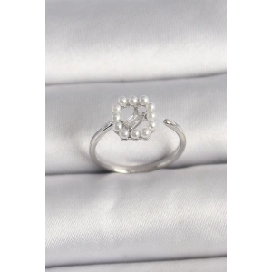 Dodes Dodes Pirinç Gümüş Renk Zirkon Taş Detaylı İncili Ayarlanabilir Yüzük TG27BYK3542