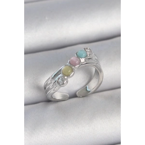 Dodes Dodes Pirinç Gümüş Renk Zirkon Taş Detaylı Renkli Mineli Ayarlanabilir Kadın Yüzük TG27BYK3728