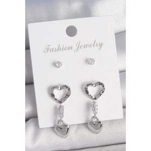 Dodes Dodes Pirinç Gümüş Renk Zirkon Taş Detaylı Sallantı Model 2 Çift Kadın Küpe Seti TG27BKP10595