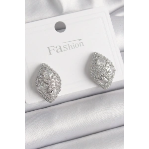 Dodes Dodes Pirinç Gümüş Renk Zirkon Taş İşlemeli Damla Model Kadın Küpe TG27BKP9863