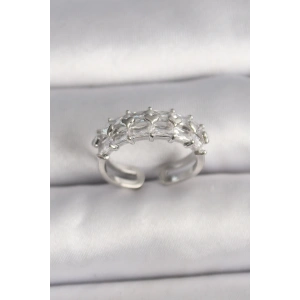 Dodes Dodes Pirinç Gümüş Renk Zirkon Taşlı Ayarlanabilir Yüzük TG27BYK3548