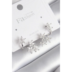 Dodes Dodes Pirinç Gümüş Renk Zirkon Taşlı Çiçek Tasarım Kadın Küpe TG27BKP8606