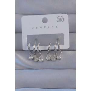 Dodes Dodes Pirinç Gümüş Renk Zirkon Taşlı Damla Model Çoklu Görünüm Yarım Halka Küpe TG27BKP9141