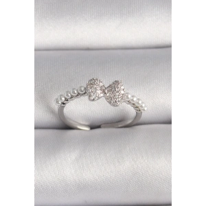 Dodes Dodes Pirinç Gümüş Renk Zirkon Taşlı Fiyonk İnci Detay Ayarlanabilir Yüzük TG27BYK3526