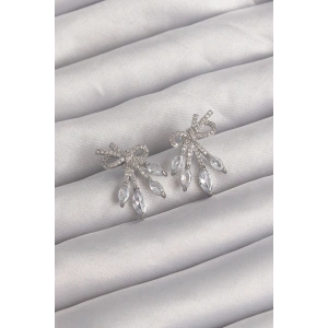 Dodes Dodes Pirinç Gümüş Renk Zirkon Taşlı Fiyonk Küpe TG27BKP9292