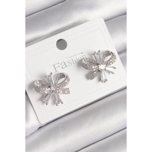 Dodes Dodes Pirinç Gümüş Renk Zirkon Taşlı Fiyonk Model Kadın Küpe TG27BKP10000