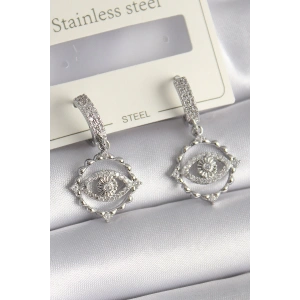 Dodes Dodes Pirinç Gümüş Renk Zirkon Taşlı Göz Model Kadın Küpe TG27BKP9734