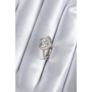 Dodes Dodes Pirinç Gümüş Renk Zirkon Taşlı Kalp Charm Model Kadın Yüzük TG27BYK2861