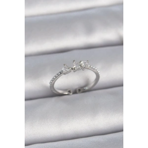 Dodes Dodes Pirinç Gümüş Renk Zirkon Taşlı Kalp İnci Detay Ayarlanabilir Model Kadın Yüzük TG27BYK3363