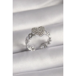 Dodes Dodes Pirinç Gümüş Renk Zirkon Taşlı Kalp Model Kadın Yüzük TG27BYK3307