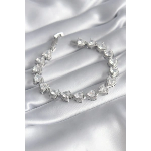 Dodes Dodes Pirinç Gümüş Renk Zirkon Taşlı Kalp Model VIP Seri Kadın Bileklik TG27BB5844