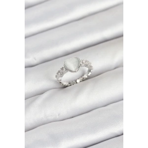 Dodes Dodes Pirinç Gümüş Renk Zirkon Taşlı Kalpli Kadın Yüzük TG27BYK3857