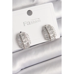 Dodes Dodes Pirinç Gümüş Renk Zirkon Taşlı Kaplumbağa Kabuğu Model Kadın Küpe TG27BKP9787