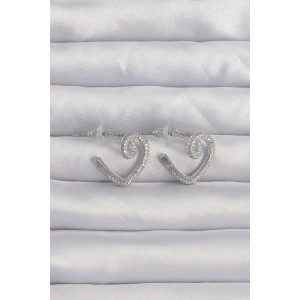 Dodes Dodes Pirinç Gümüş Renk Zirkon Taşlı Kıvrımlı Yarım Kalp Küpe TG27BKP9278
