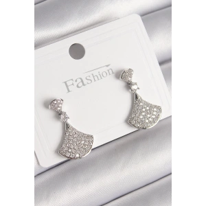 Dodes Dodes Pirinç Gümüş Renk Zirkon Taşlı Motif Model Kadın Küpe TG27BKP9777