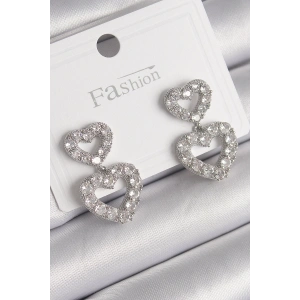 Dodes Dodes Pirinç Gümüş Renk Zirkon Taşlı Sallantı Kalp Model Kadın Küpe TG27BKP9765