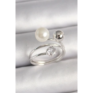 Dodes Dodes Pirinç Gümüş Renk Zirkon Taşlı Toplu İnci Model Kadın Yüzük TG27BYK3678