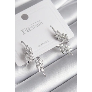 Dodes Dodes Pirinç Gümüş Renk Zirkon Taşlı Yaprak Model Kadın Küpe TG27BKP9946