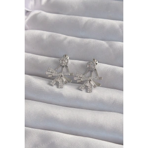 Dodes Dodes Pirinç Gümüş Renk Zirkon Taşlı Yassı Fiyonk Model Küpe TG27BKP9300