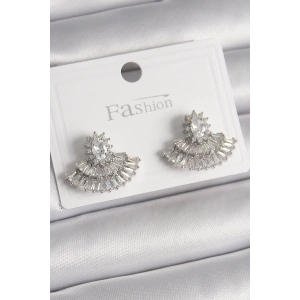 Dodes Dodes Pirinç Gümüş Renk Zirkon Taşlı Yelpaze Model Kadın Küpe TG27BKP9916