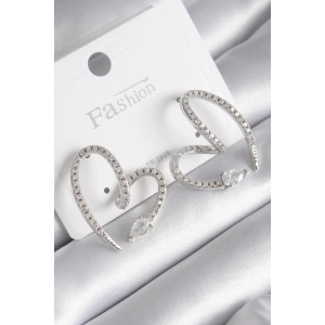 Dodes Dodes Pirinç Gümüş Renk Zirkon Taşlı Yılan Kalp Model Kadın Küpe TG27BKP9742