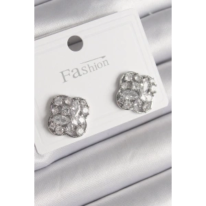 Dodes Dodes Pirinç Gümüş Renk Zirkon Taşlı Yonca Model Kadın Küpe TG27BKP9851