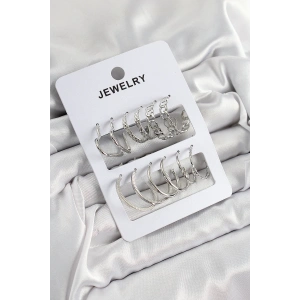 Dodes Dodes Pirinç Karışık Halka Model Gümüş Renk 6 Çift Kadın Küpe Set TG27BKP10877