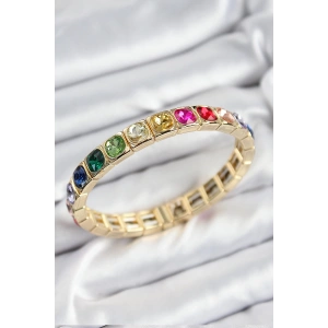 Dodes Dodes Pirinç Karışık Zirkon Taşlı Kare Model Gold Renk Lastikli Kadın Bileklik TG27BB7498