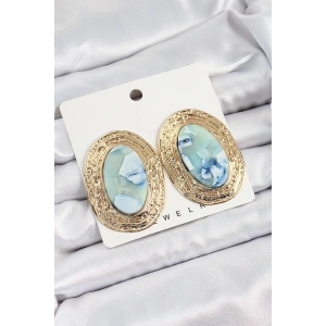 Dodes Dodes Pirinç Mermer Desenlli Mavi Sedef Oval Vintage Model Gold Renk Kadın Küpe TG27BKP10777
