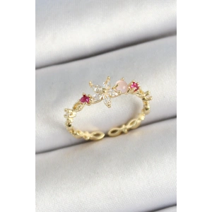 Dodes Dodes Pirinç Papatya Figürlü Zirkon Taşlı Gold Renk Ayarlanabilir Kadın Yüzük TG27BYK3778