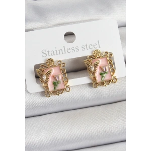 Dodes Dodes Pirinç Pembe Mineli Sanatsal Portre Model Gold Renk Kadın Küpe TG27BKP10685